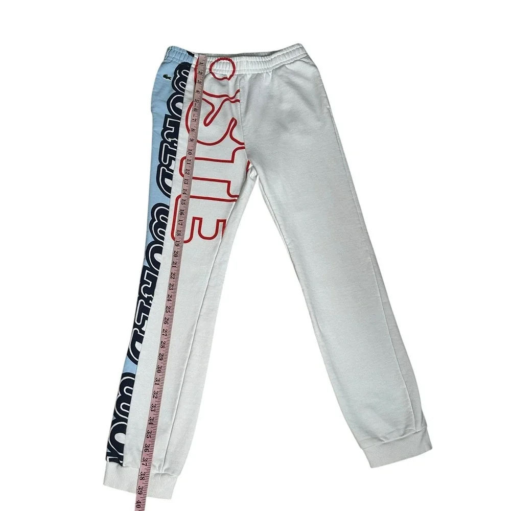Lacoste‎ Jogger Track Pants Boys 16 Red White Side Logo Fleece Elastic Waist